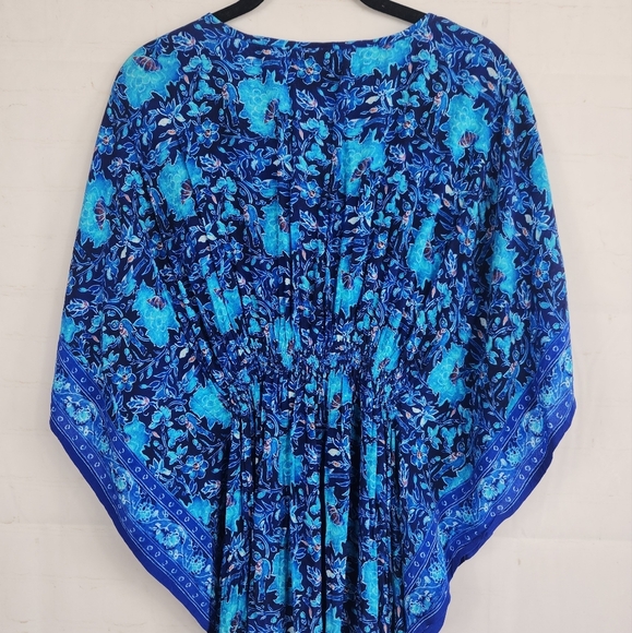 Rujuta Sheth Boho Resort Garden Marie Cinched Kaftan Maxi Dress Blue S/M - Picture 10 of 14